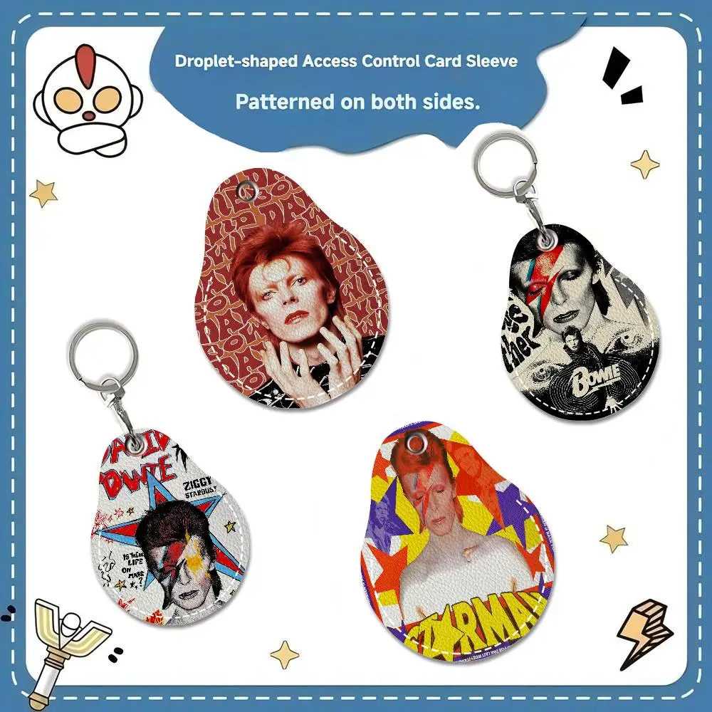 Musician D-David B-BowieS 1PCS PU Leather Keychain Protective Case Door Lock Access Control Tags Card Bag Key Tag Ring