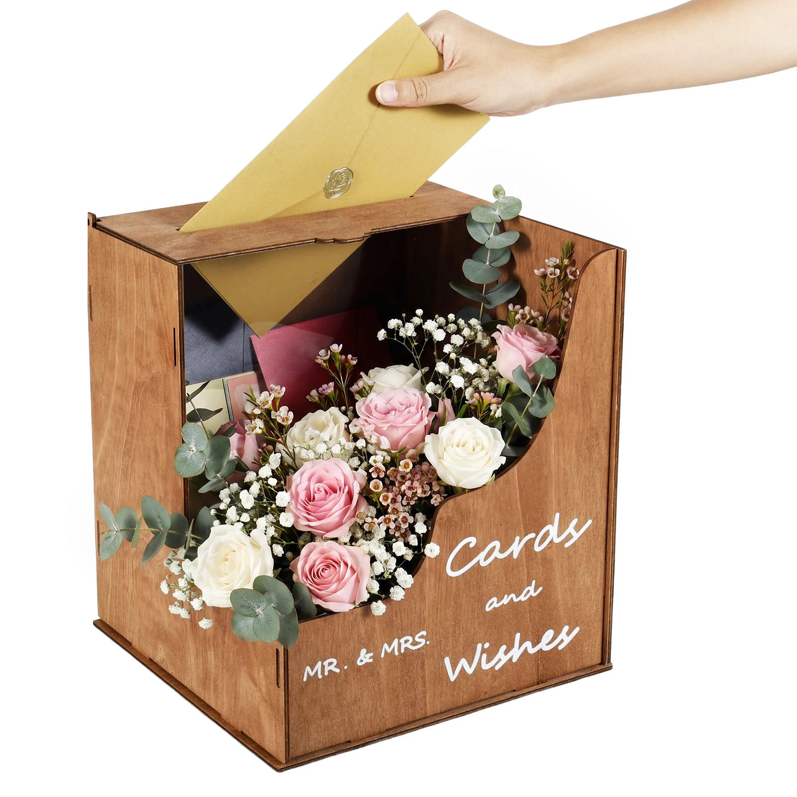 Wedding Card Box with Acrylic Window Rustic Wooden Large Capacity for Party Wedding Card Box Wedding Post Box Card Box Wedding