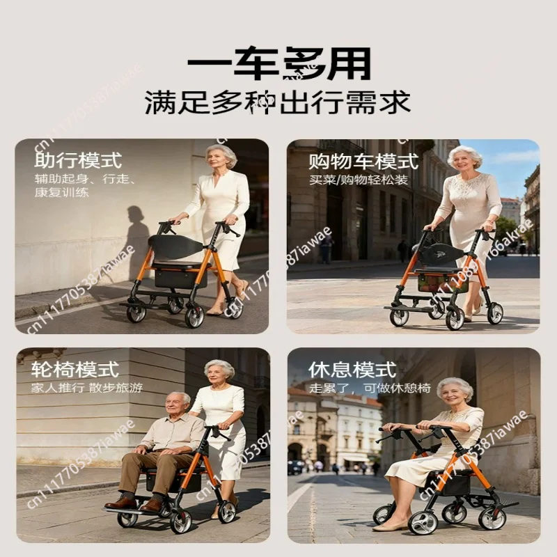 High-strength Carbon Steel Rollator Walkers for Seniors,Foldable Walkers with Seat,Disabled Rehabilitation Assisted Walking Aids