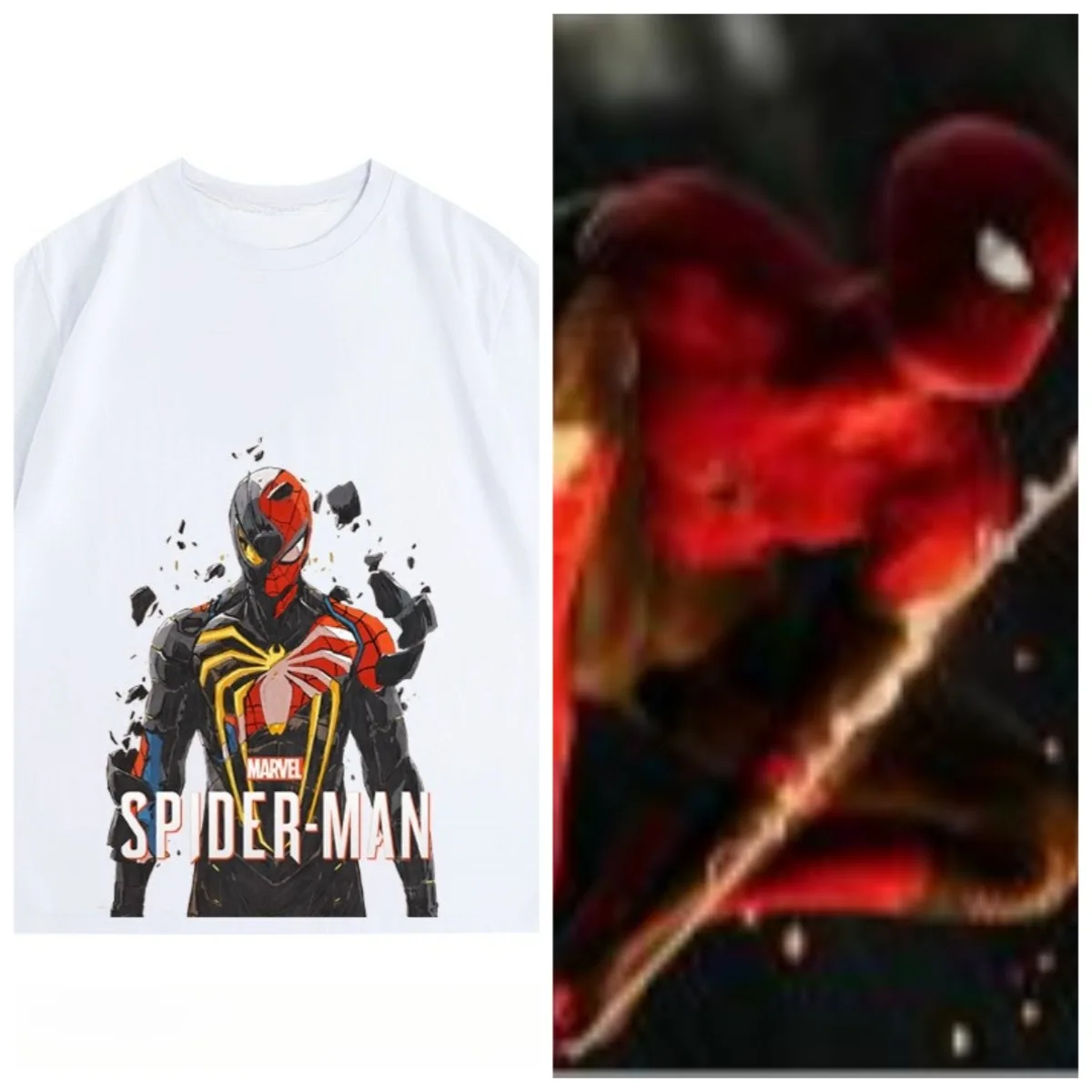 تي شيرت Marvel's True Spider Man بطباعة ميكانيكية متقاطعة وأكمام قصيرة للرجال برقبة دائرية فضفاضة #2