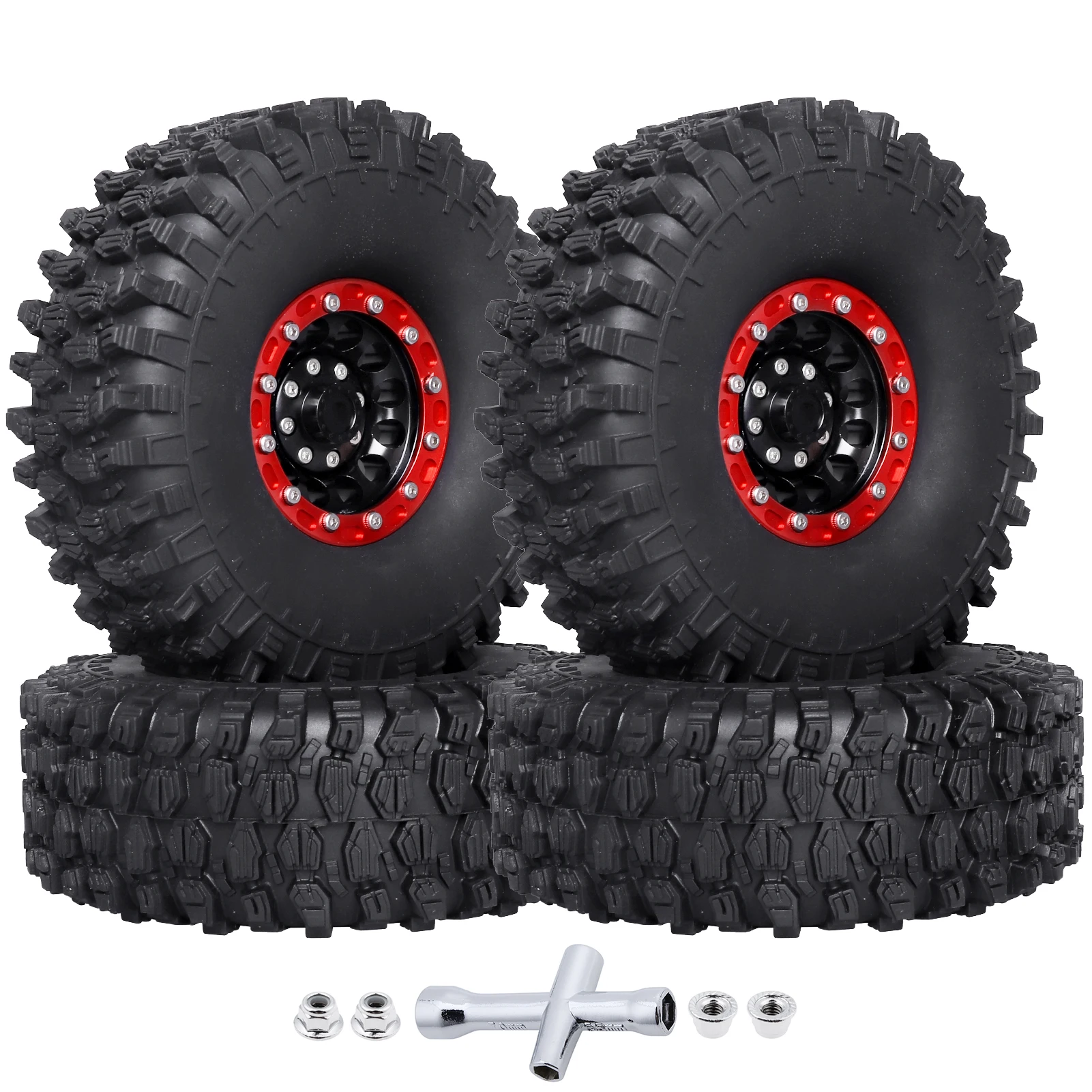 

HobbyPark 1.9 Beadlock Wheel Aluminum and 1.9 RC Crawler Tires 4.7" OD for Traxxas TRX4 Axial SCX10 SCX10 II III Redcat Gen 8