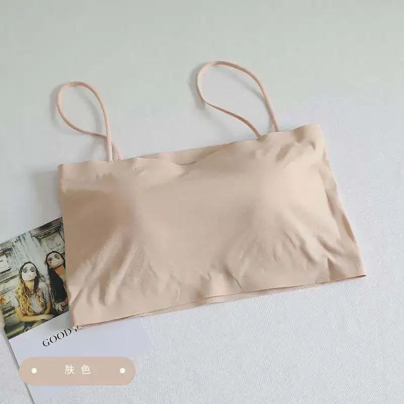 Sutiãs sem costura de seda gelo para mulheres, lingerie push up, sling sem costura, top de tubo feminino, bralette branco, regata, tanques sexy, moda verão