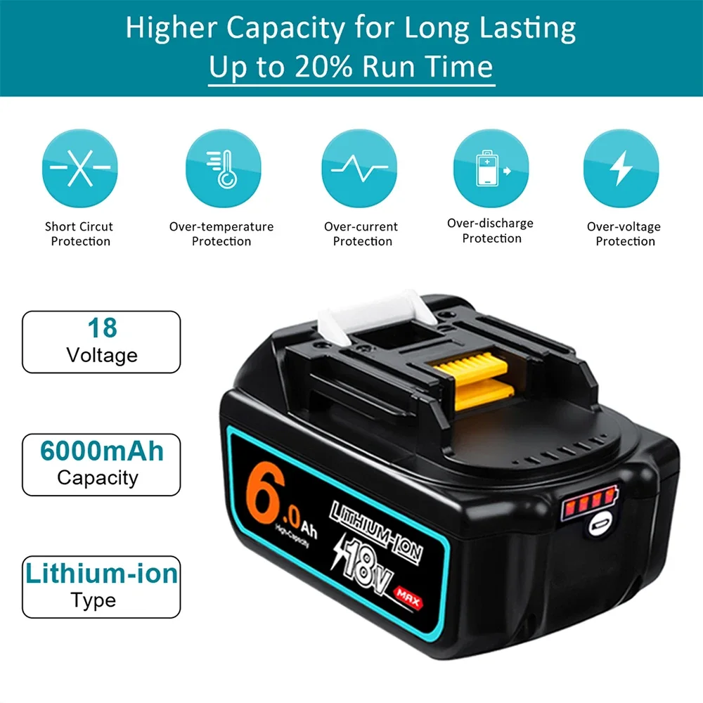 18V 6000mAh Oplaadbare Lithium Ion Batterij Met Batterij indicator Voor Makita BL1830 BL1840 BL1850 Power Tool Batterij EU plug