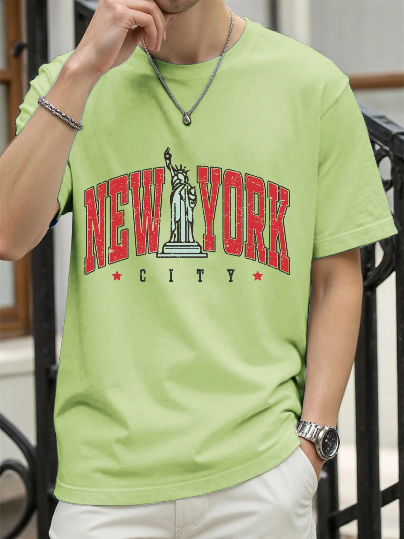 La Statue représente New York homme t-shirts col rond été nouveau à manches courtes mode coton Streetwear ample t-shirt style décontracté
