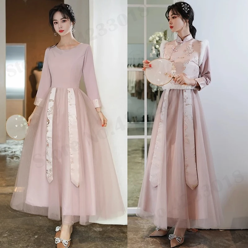 

Bridesmaid Dress Chinese Winter Warm Xiuhe Women's Traditional Cheongsam Thick Tang Vest Vintage Plus Size 3XL Qipao Suits