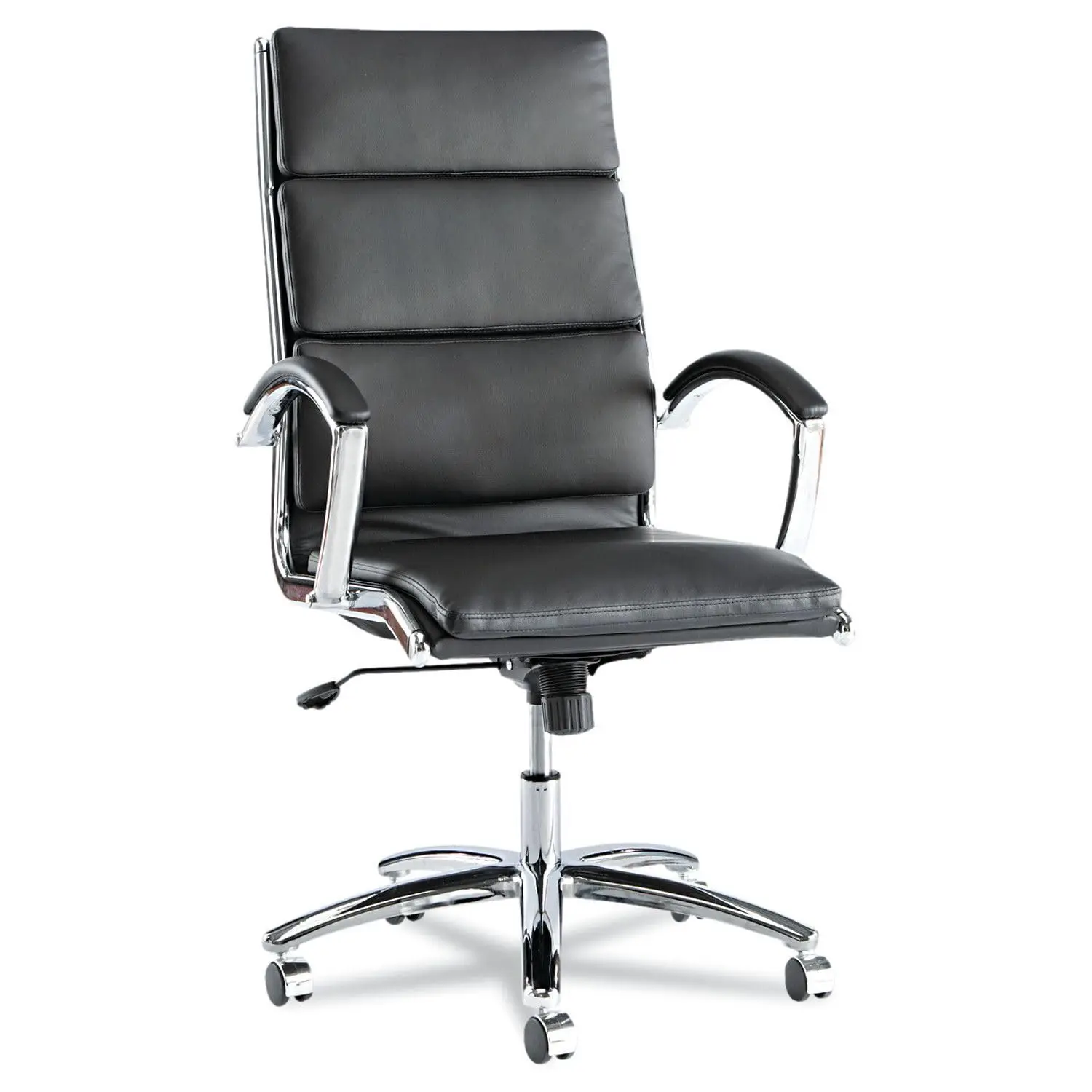 High-Back Swivel Office Chair, Black Leather, Chrome Frame, Customized