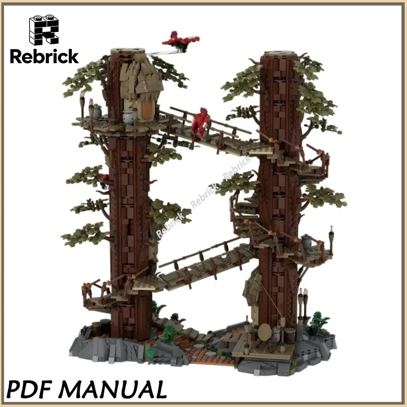 MOC Forest Treehouse Building Blocks 009 TREETOPS Ewok Villages Style Model Bricks Set Collection Display Toy