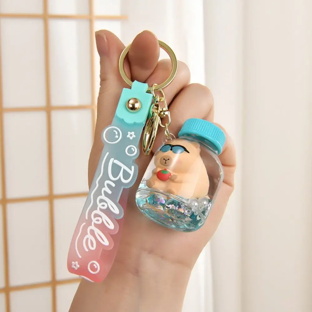 Sequin Liquid Quicksand Capybara Keychain Creative Transparent Floating Oil Capibara Bag Hanging Cute Funny