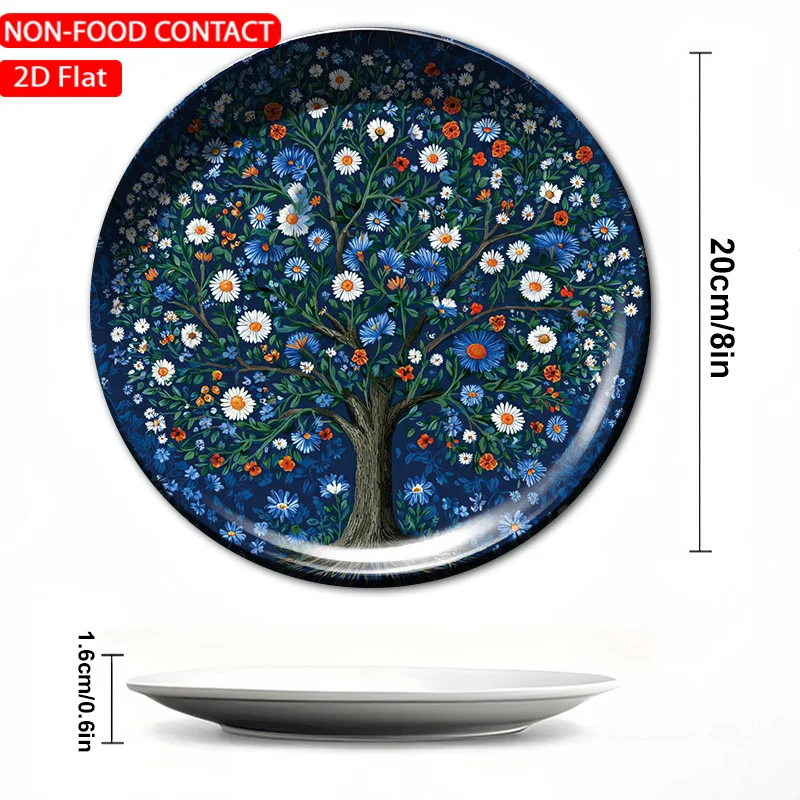 1pc FORJN Ceramic Decorative Plate Suitable for Decorative Purposes Only, Non-Food Contact Round Wall Plate with Floral Tree