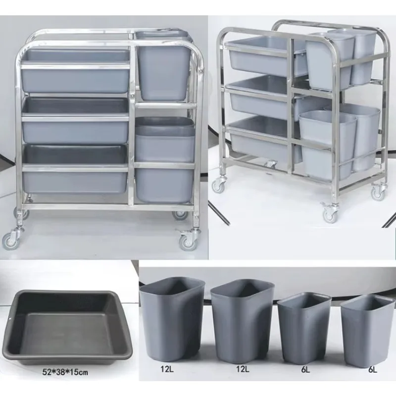 Hotel service trolley Plastic collection Stainless steel bowl trolley