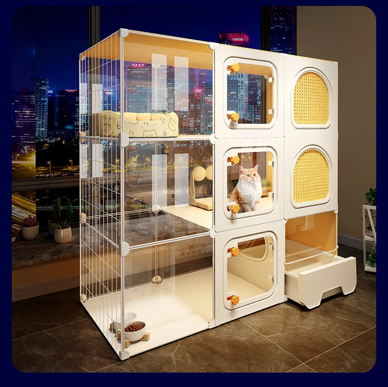 

Panoramic cat cage large free space household indoor cat nest toilet integrated one room one living room one bathroomcat villa