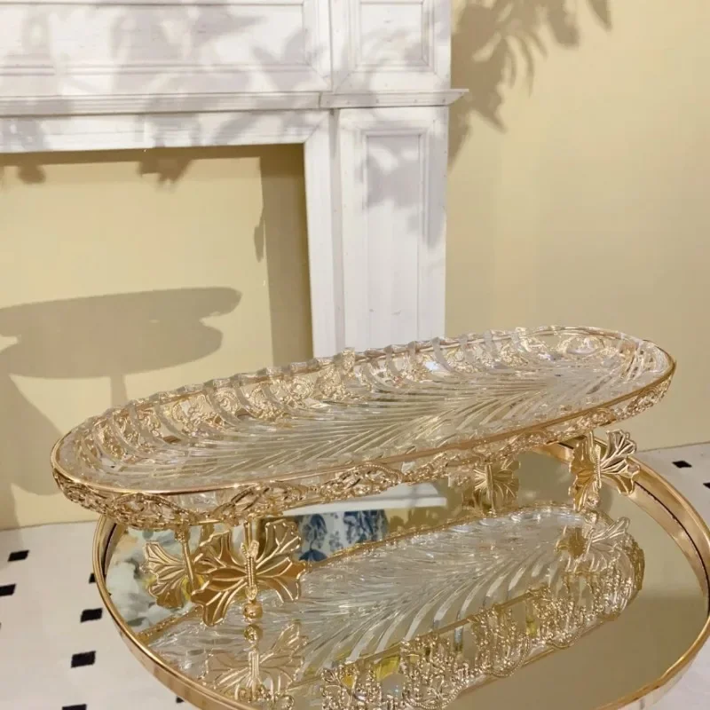 Crystal glass long tray light luxury resumption fruit plate creative high-end leaf dried fruit plate snack plate
