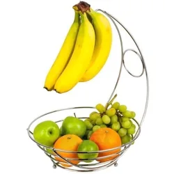 2 In 1 Chromen Bananenhanger Fruitschaal Boomhouder Mand Stand Haak Keuken Vruchten Organiseren Accessoires