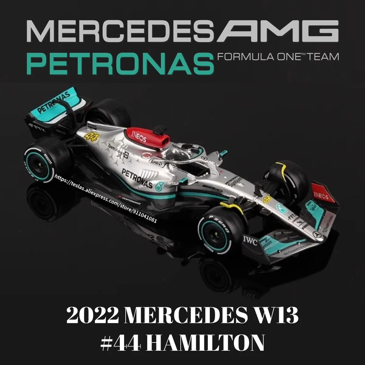 Bburago 1:43 F1 2022 Mercedes AMG W13 Car Model #44 Hamilton #63 Russell Scale Formula 1 Replica Diecast Miniature Gift Boy Toy