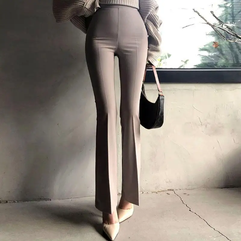 

Женские повседневные брюки-клеш с высокой талией, удлиняющие ноги, из полиэстера, для работы и отдыха