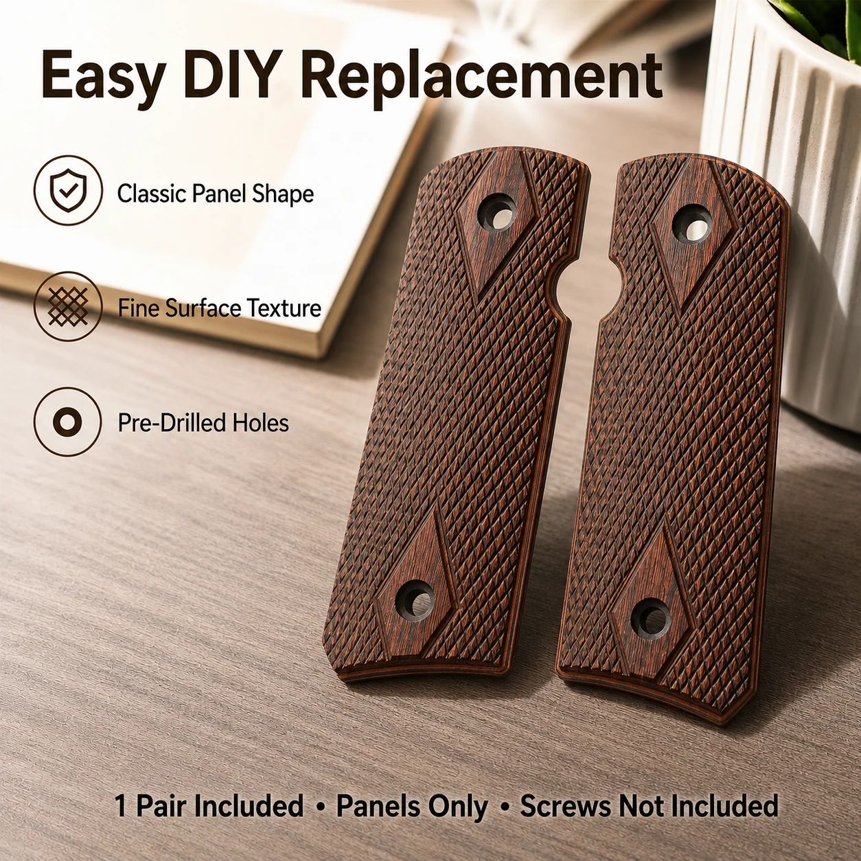 2PCS Rosewood Handle Scales, Non-Slip DIY Wooden Grip Blanks for Crafting, Replacement Panels, Decorative Material image 4