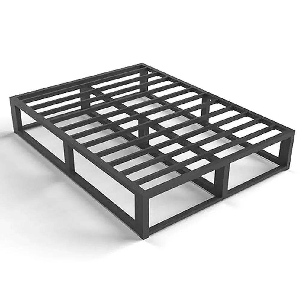 10 Inch Steel Slat Queen Bed Frame Strong Metal Platform Mattress Foundation Anti-Skid Queen Size Bedframe Easy Assembly Black