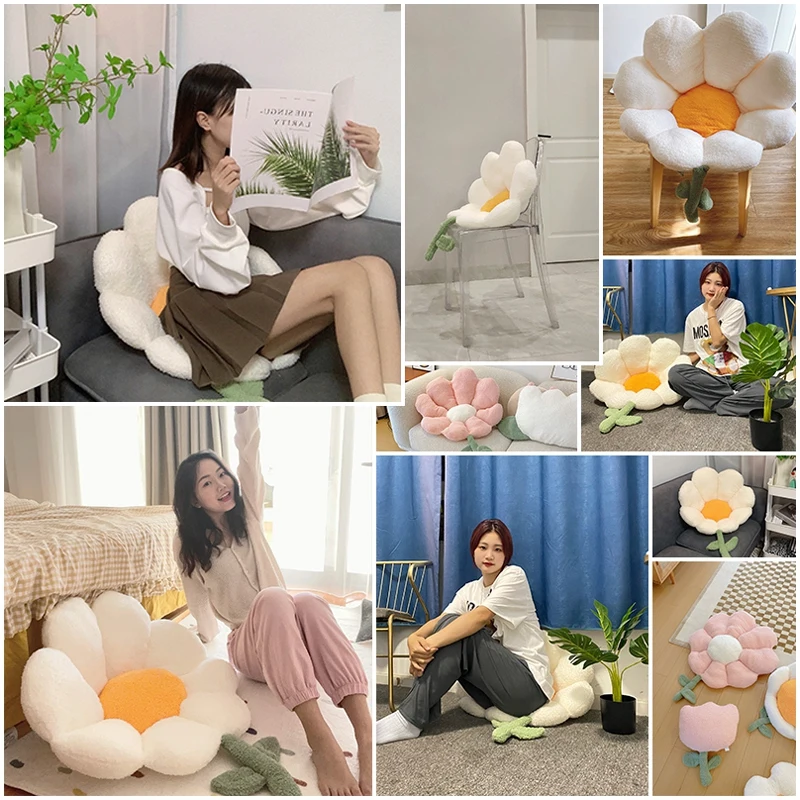 Cute Flower Cushion Soft Sofa Throw Pillows Home Decor Office Chair Lumbar Sitting Cushions for Kids Friends Christmas Gift