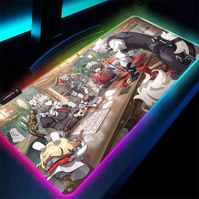 RGB Mouse Pad Anime Gamer Computer Zenless Zone Zero Von Lycaon Mausepad Gaming Accessories LED Tablet Keyboard Pad HD Mousepad