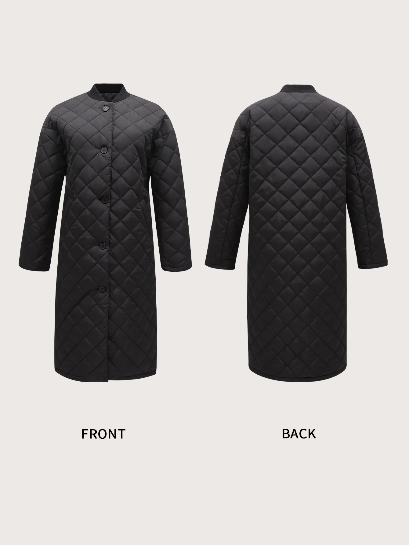 Black high-end diamond grid cotton jacket with long cotton jacket for women\'s winter jacket, mid to long length outerwear for