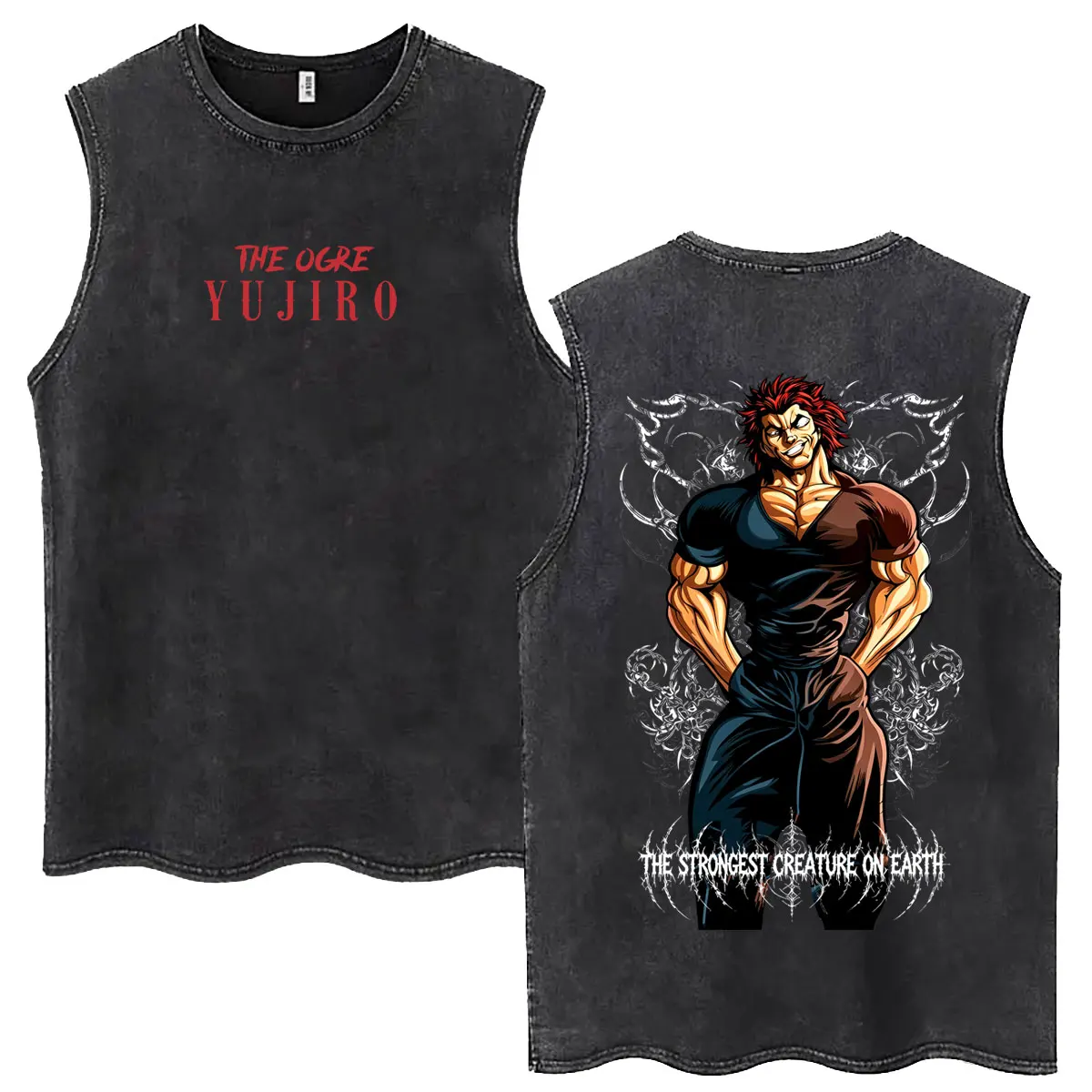 Camisetas sin mangas vintage de Anime Baki The Grappler Yujiro Hanma, la criatura más fuerte de la Tierra, para hombre, estilo manga, sin mangas