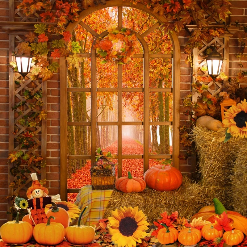 Autumn Backdrops For Photography Harvested Fall Blocks Pumpkin Baby Shower Party Photo Photographic Background Studio Shoots