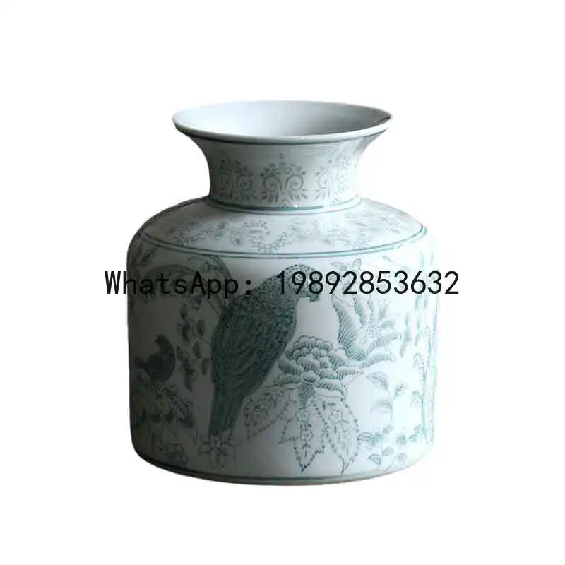 

Xl new chinoiserie blue and white porcelain vase classy parrot florals pattern chinoiserie vase