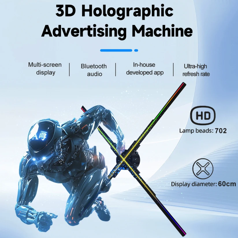 60cm Hologram 3D Fan LED Logo Creative Advertsing Light DIY Custom Holographic Projection Neon Support WIFI Bluetooth Controll