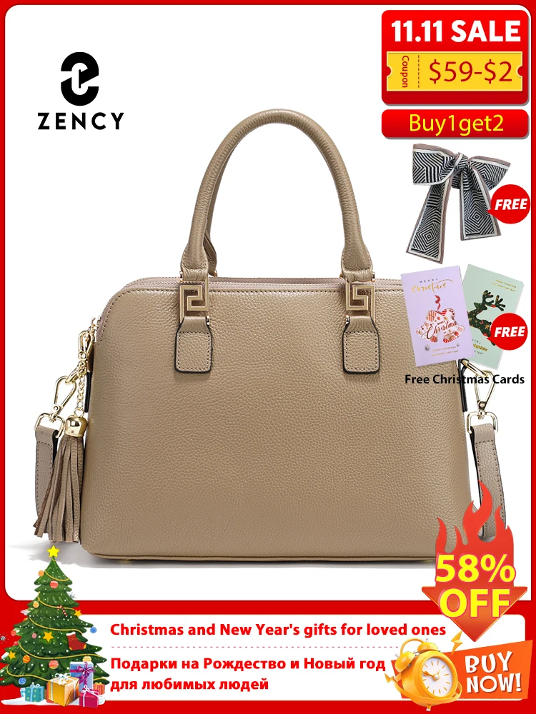 

Zency 2025 Winter Women 100% Genuine Leather Shoulder Bag Ladies Crossbody Bag Elegant Tassel Top Handle Bag For Commuters Purse