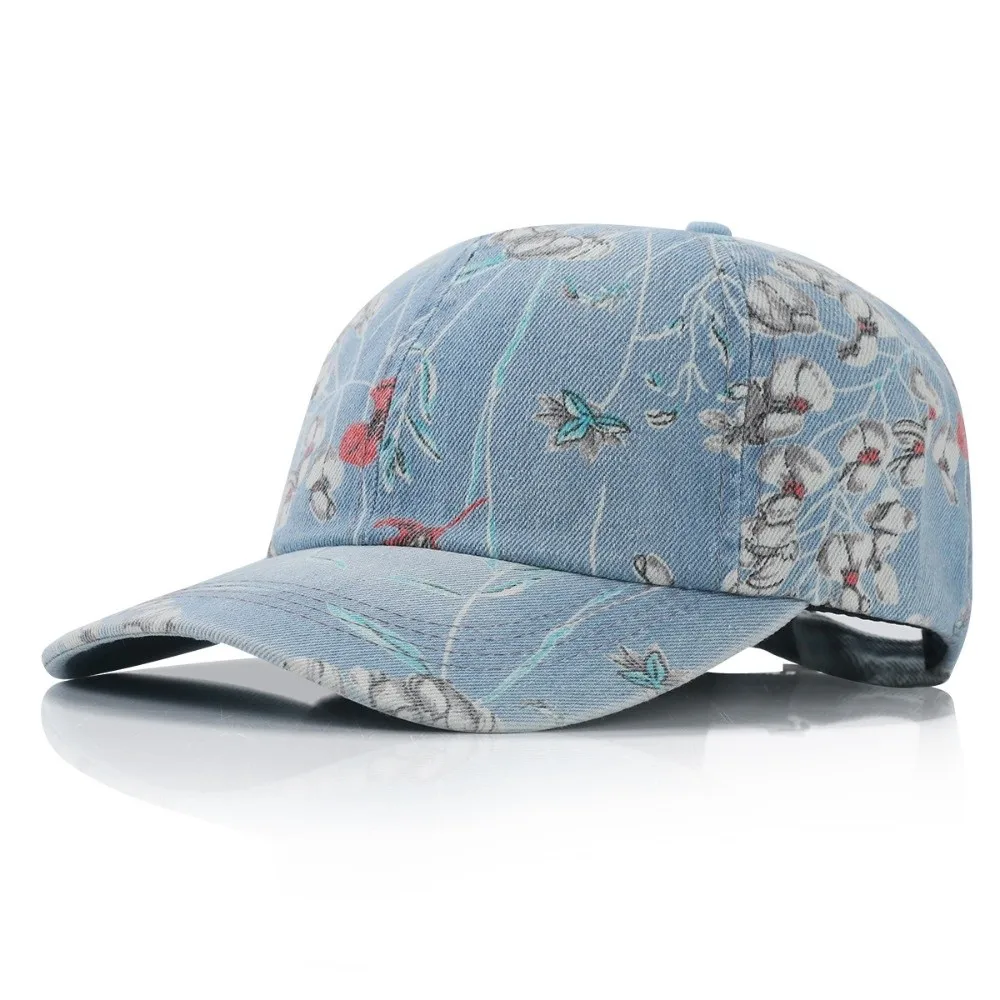 

Cotton Denim Baseball Hats Sun Protection Adjustable Sunscreen Hats Vintage Floral Print Baseball Cap Outdoor Sports