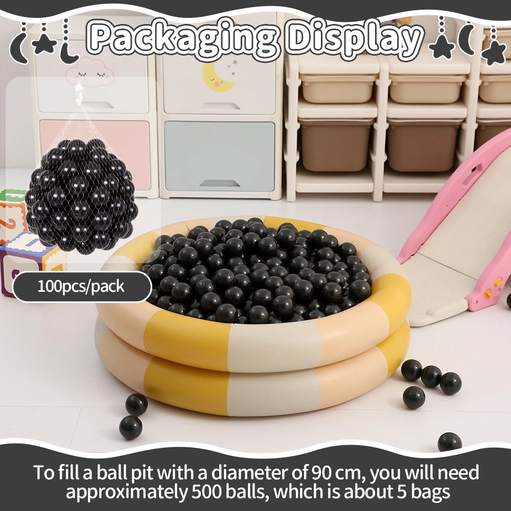 5.5CM 100Pcs Plastic Ball Pit Balls Black Ocean Ball for Children House Tents Education Centers Outdoor Sport Toys