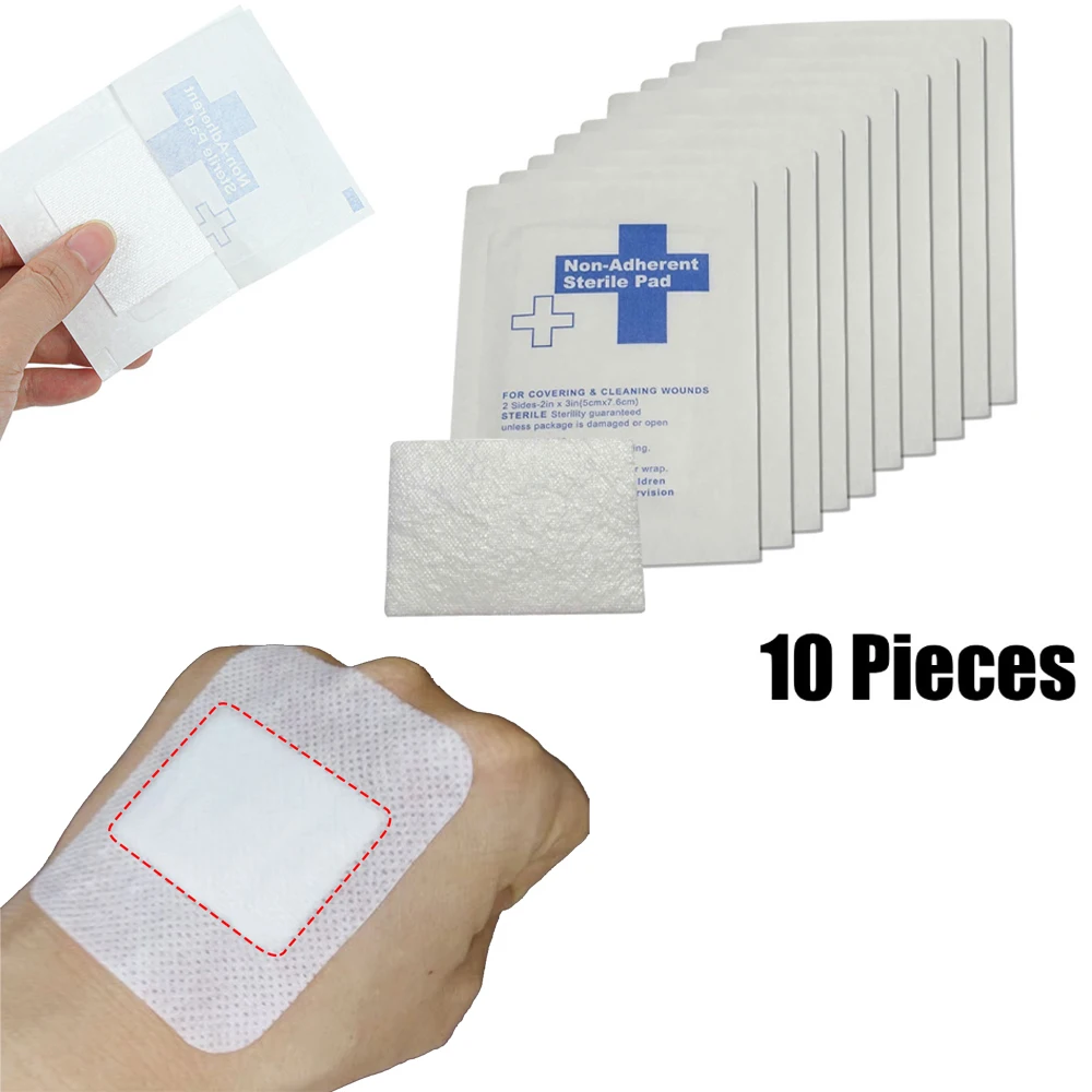 10 piezas de 5x7,5 cm, 100% algodón, compresa de gasa impermeable, compresa no adherente, kit de primeros auxilios, cintas para vendaje de heridas, compresa de gasa médica estéril