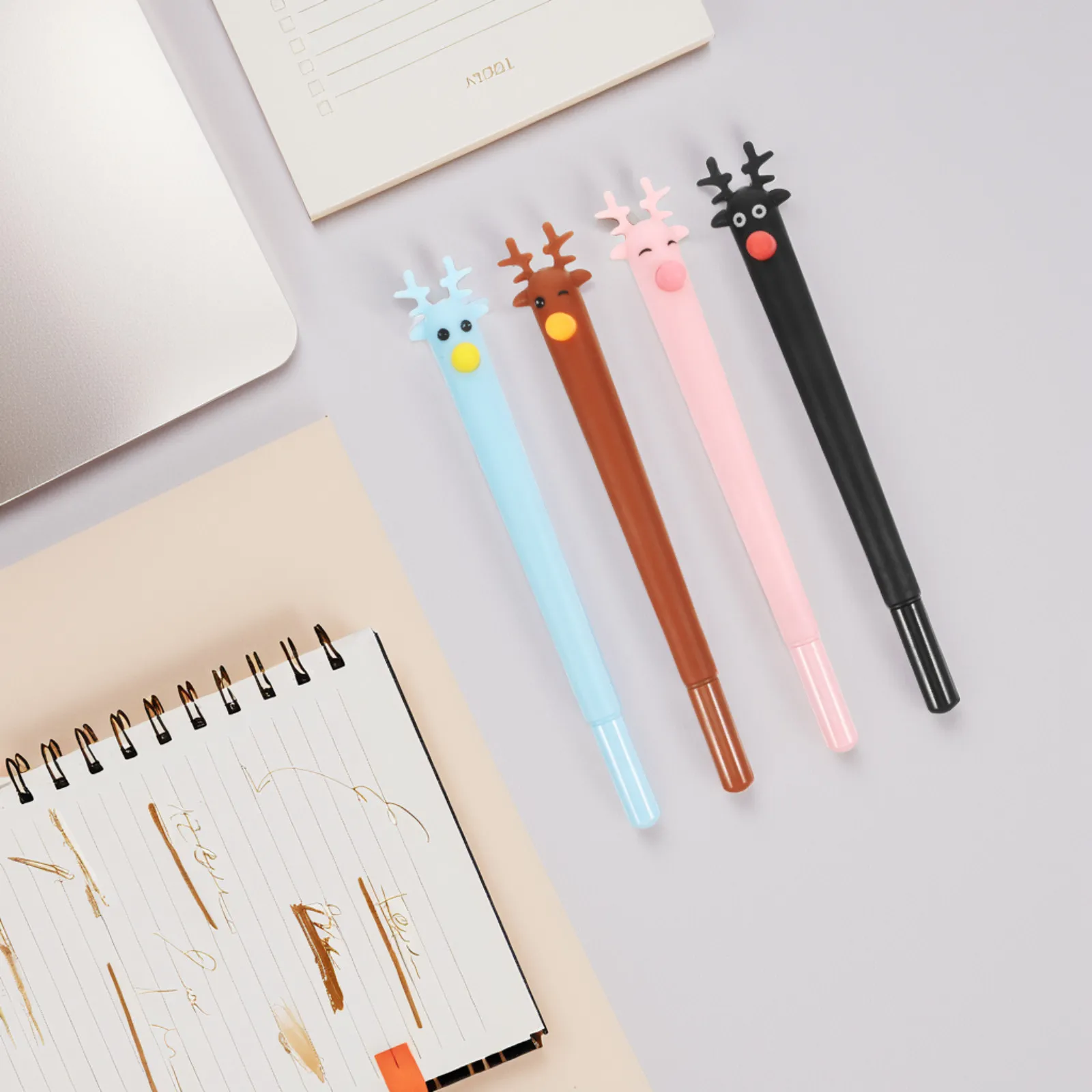 

4Pcs Adorable Deer Shaped Ballpoint Pen Set Premium Plastic Mini Pens Non-Slip Clear Writing Chic Design Home Office School Use