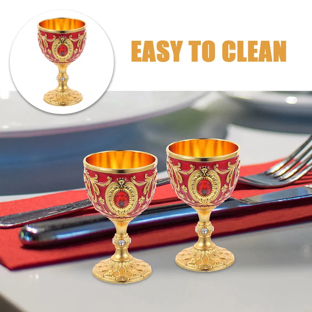 

2 Pcs Metal Cup Retro Cups Glass Bronze Small Tumbler Stemmed Alloy Drinking