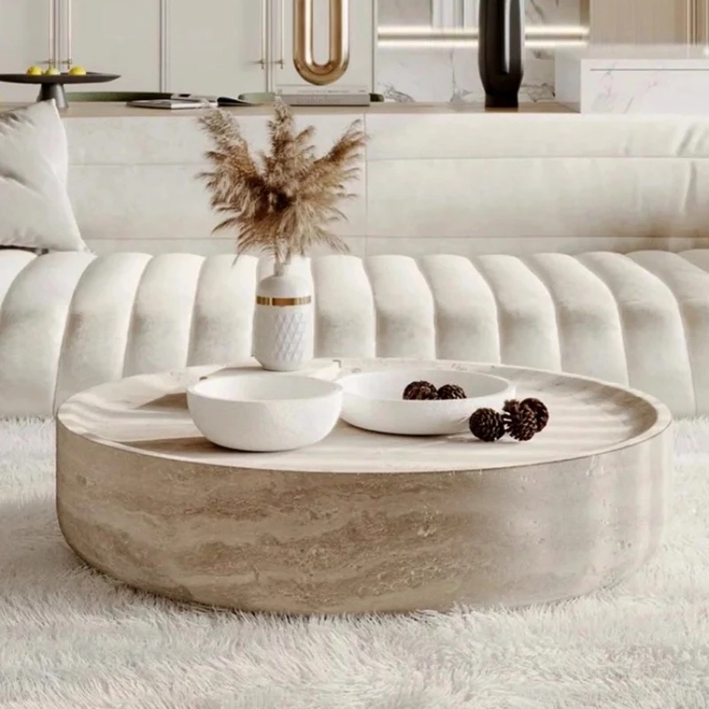 

Wabi Sand wind imitation travertine coffee table living room home Internet celebrity high art bed and breakfast designer round