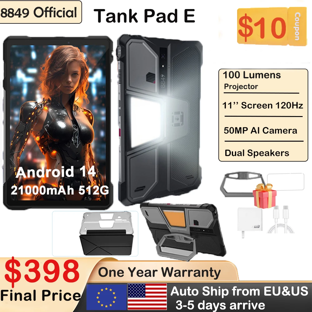 8849 TANK PAD E Unihertz Rugged Projector Tablet Android 14 Smartphone 10.95 inch 120Hz 24GB 512G 21000mAh 50MP 66W Phone Tablet