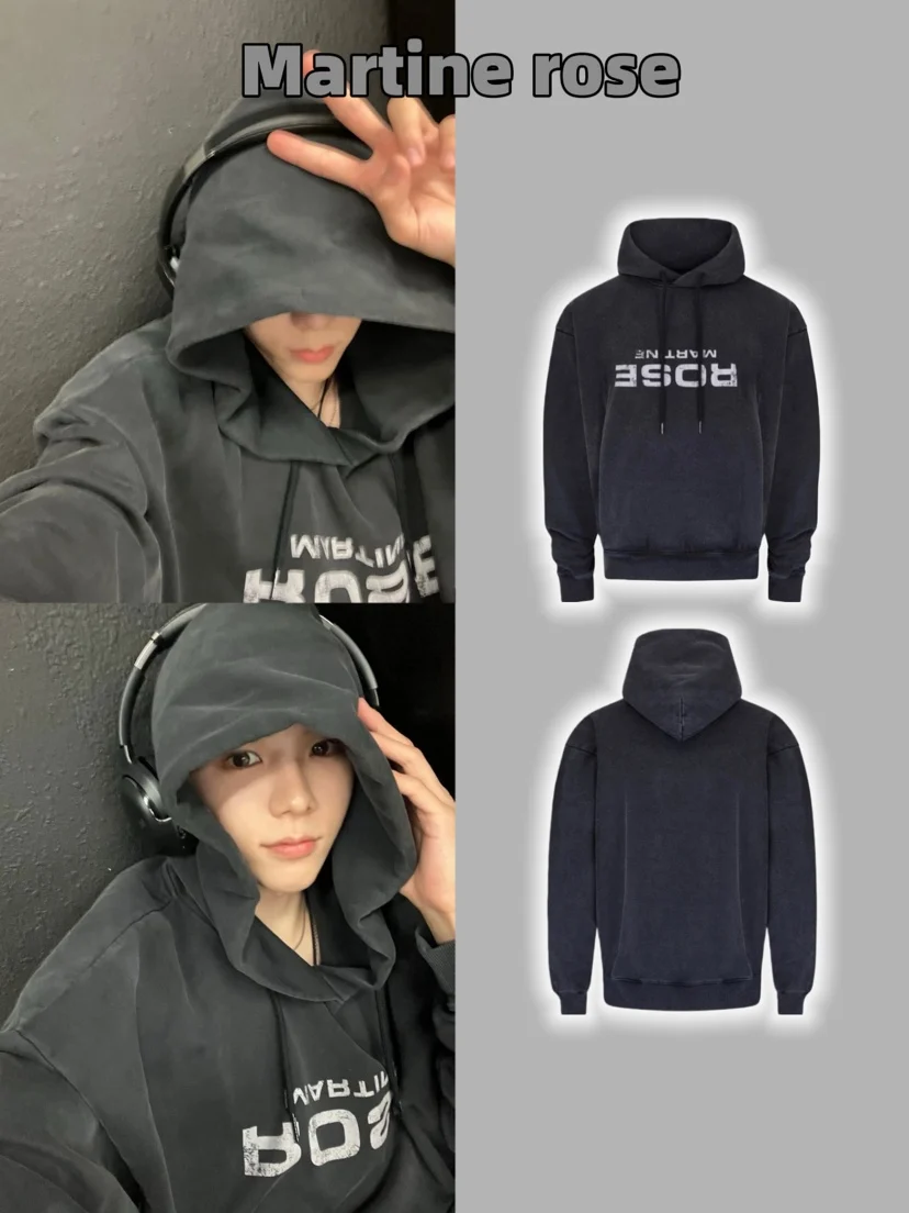 

Washed Loose Hoodie Sweatshirt Martine Rose Inverted Letter Design Comfortable Cotton Long Sleeve Commute Style for Young Women