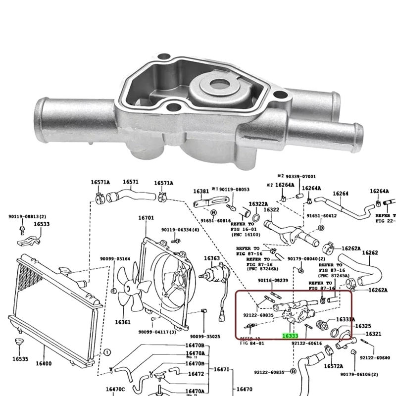 Super Sale 16333-10011 Coolant Thermostat Housing Water Inlet Kit for Toyota Corolla Sprinter Tercel 1633311190 1633310011 view 4