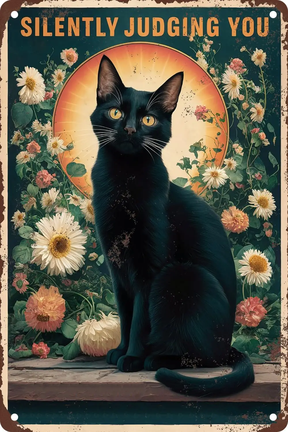 Cat Silently Judging You Metal Sign Vintage Decor Home Kitchen Bar Cafe Club Wall Decor Funny Cat Sign 8 X 12 Inches, black