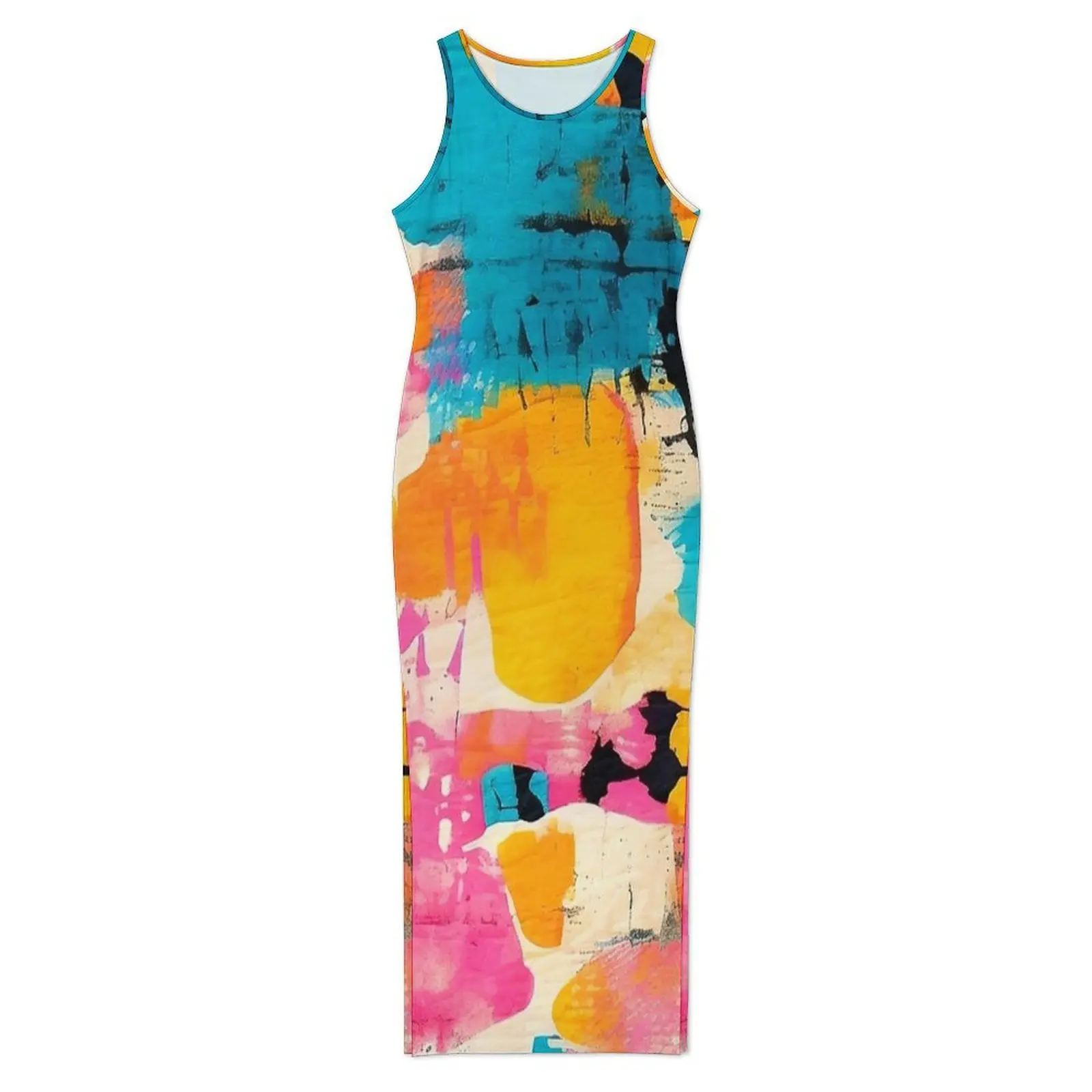 Retro Collage Abstract Print Dress Sleeveless  Casual Y2k Maxi Dresses Casual Bodycon Dress Womens Design Oversized Clothes