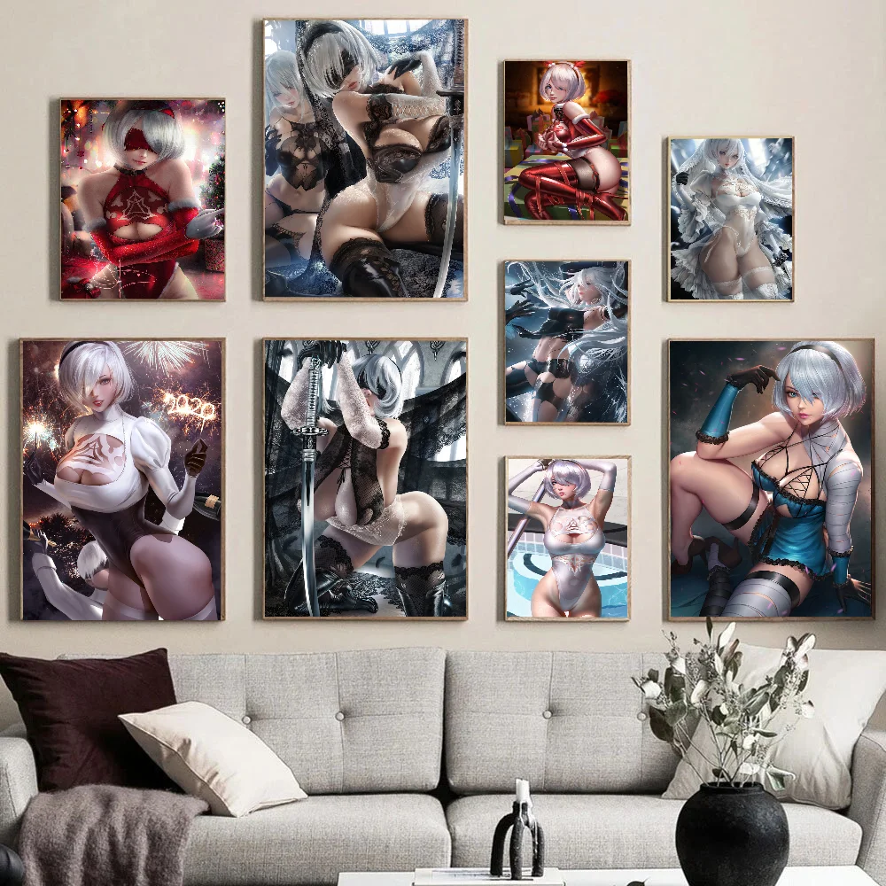 Nier Automata Anime Fight Game Classic Vintage Posters Vintage Room Home Bar Cafe Decor Nordic Home Decor