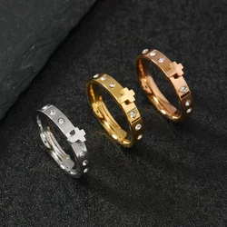 1pc Fashionable Cross Mens womens Ring - Inlaid with Cubic Zirconia, Made of Durable 316 Stainless Steel, Non-Fading, Versatile