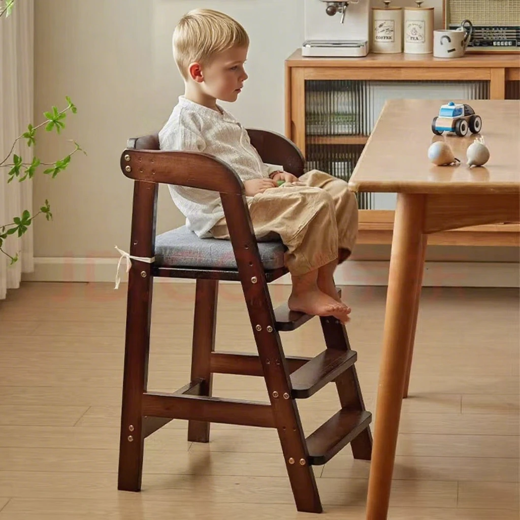 Adjustable High Solid Wood Chair for Toddlers Extra Wide Seat Footrest Home Dining Use High Chair Baby Chair for Baby Feeding