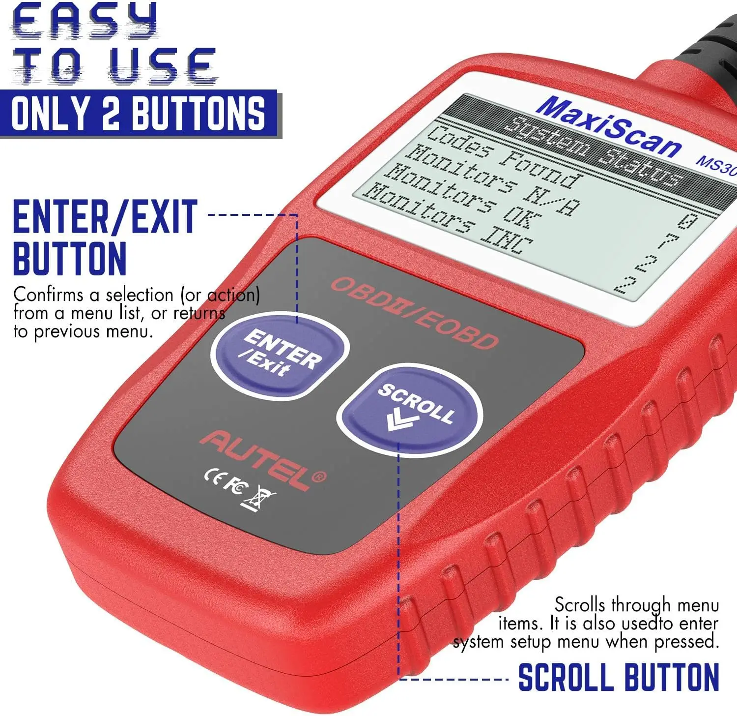 OBD2 Scanner MS309 Universal Car Fault Code Reader, Check Engine Light & Emission Monitor Tool