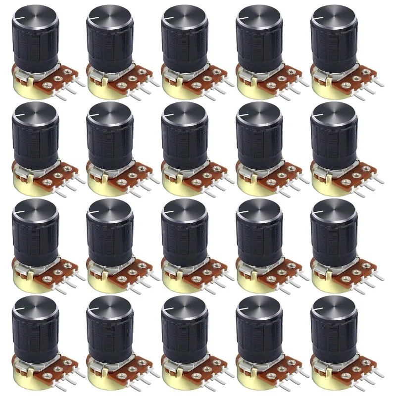 

20PCS B10k Rotary Potentiometer 10k Ohm Linear Potentiometer Kit Terminal 20mm Shaft with Nuts, Washers and Aluminum Alloy Knobs