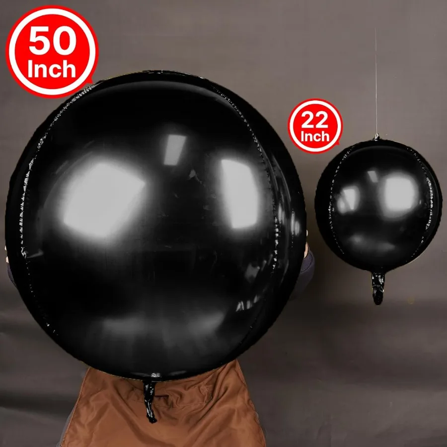 Schwarze Folienballons 3 Stück 50 Zoll große runde Folie Big Giant Orbz 4D Jumbo aufblasbare Spiegelkugel Mylar-Luftballons für Halloween G