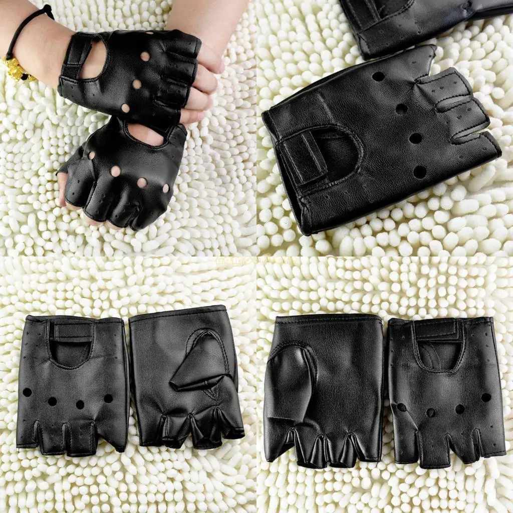 31BF للجنسين بدون أصابع القيادة قفازات جلدية فو موتور كول مثير ديسكو الرقص الروك آند رول الأسود نصف اصبع القفازات #1