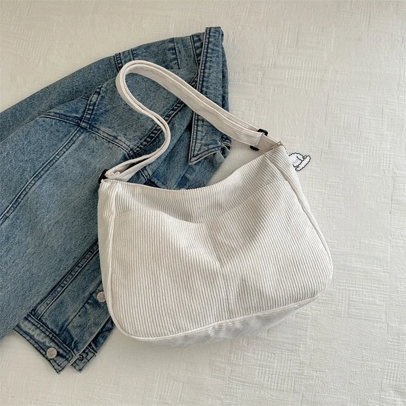 Borsa a tracolla da donna, borsa casual a righe di grande capacità con chiusura a cerniera, graziosa toppa per cappello, perfetta per l'uso quotidiano