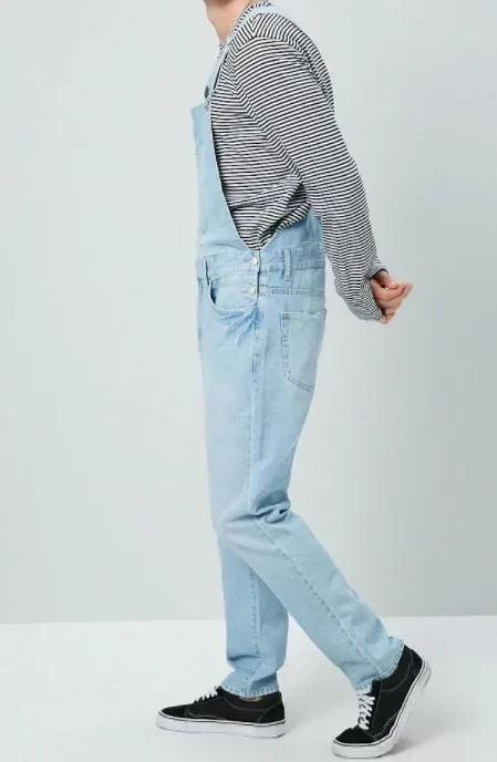 Overalls Ankle Length Jumpsuits One Piece Solid Men Denim Washed Spliced Rompers Straight Jeans Pockets Casual Mid Waist