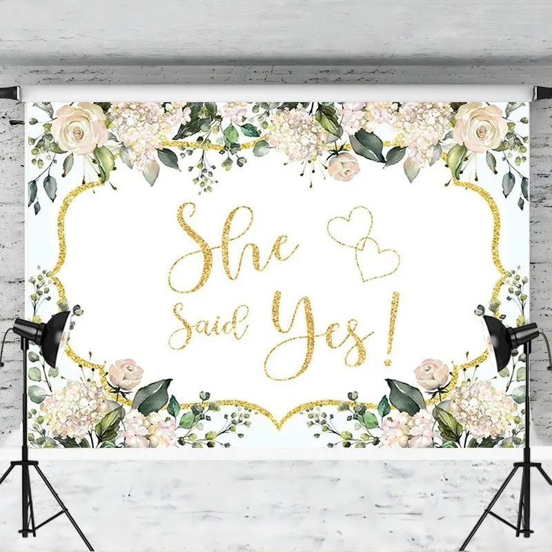 She Said Yes Backdrop Pink Floral Bridal Photo Background Shower Bachelorette Bride to Be Engagement Party Decorations Banner